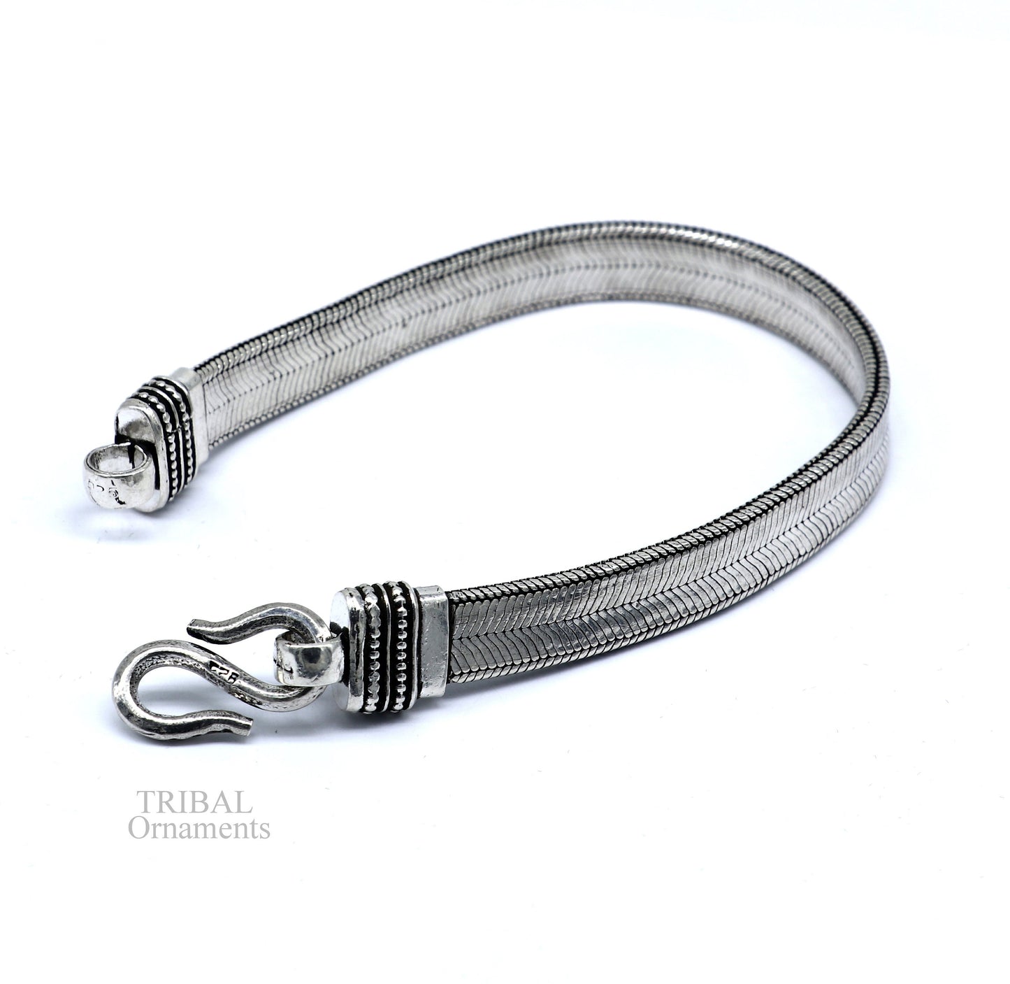 Vintage style solid 925 sterling silver handmade gorgeous wheat chain flexible bracelet belt unisex jewelry from Rajasthan India nsbr538 - TRIBAL ORNAMENTS