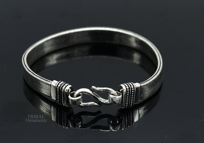 Vintage-style 925 sterling silver wheat chain bracelet belt from TRIBAL ORNAMENTS, showcasing a flexible, handmade unisex jewelry piece.