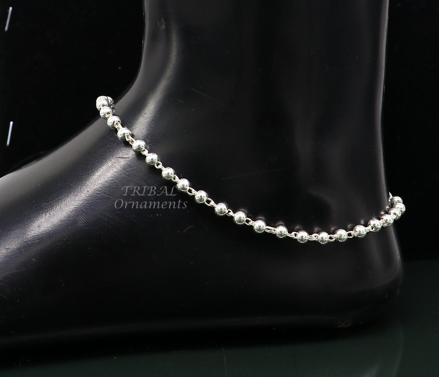 4mm 9"to 12" 925 sterling silver beaded/ball chain anklet bracelet amazing light weight delicate anklets belly dance silver jewelry ank538 - TRIBAL ORNAMENTS