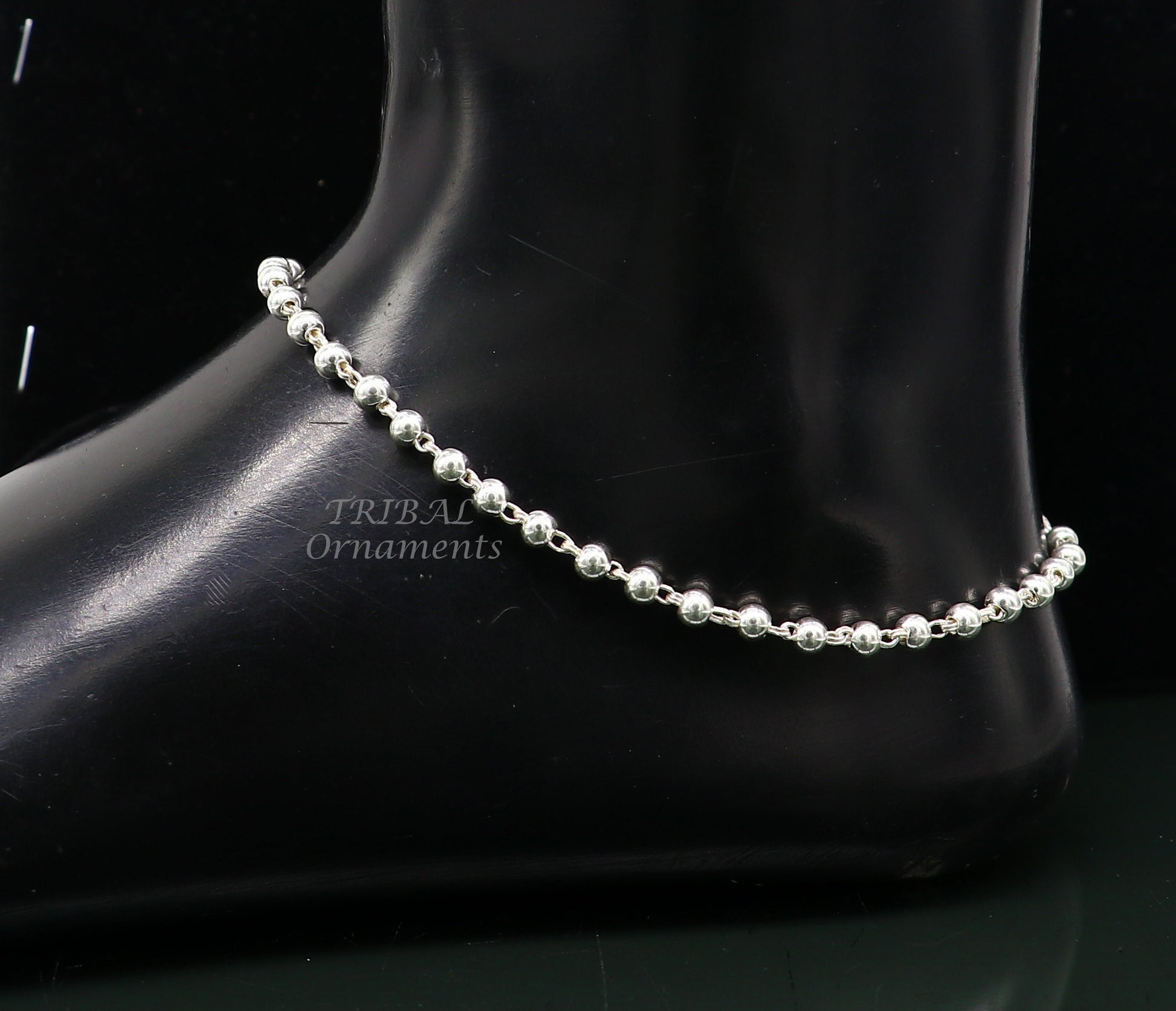 4mm 9"to 12" 925 sterling silver beaded/ball chain anklet bracelet amazing light weight delicate anklets belly dance silver jewelry ank538 - TRIBAL ORNAMENTS