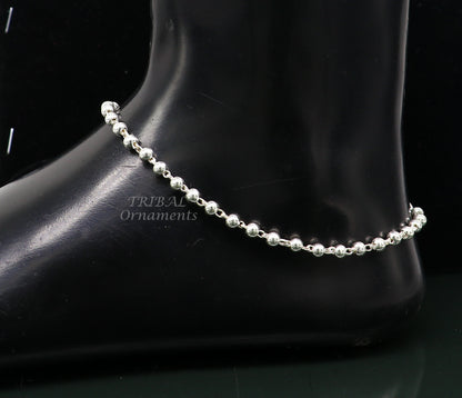 Sterling silver beaded anklet bracelet with 4mm balls, lightweight and delicate, perfect for belly dance or casual wear.