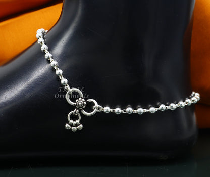 Sterling silver beaded anklet bracelet with 4mm balls, lightweight and delicate, perfect for belly dance and boho jewelry styles.