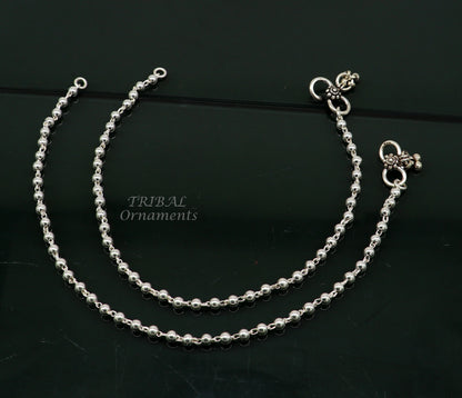 Sterling silver beaded anklet bracelet with 4mm balls, lightweight and delicate, perfect for belly dance or casual wear.