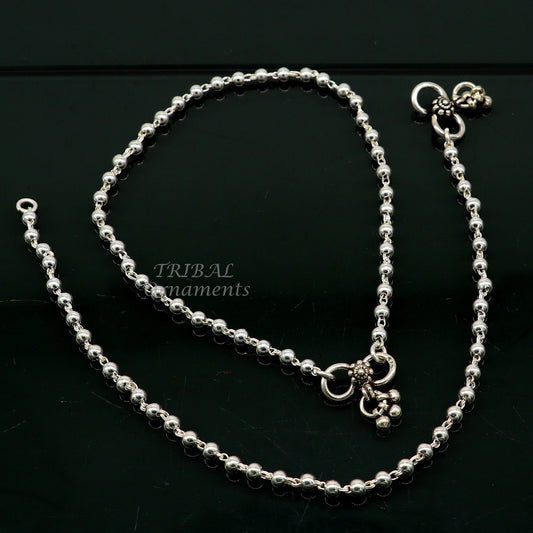 4mm 9"to 12" 925 sterling silver beaded/ball chain anklet bracelet amazing light weight delicate anklets belly dance silver jewelry ank538 - TRIBAL ORNAMENTS