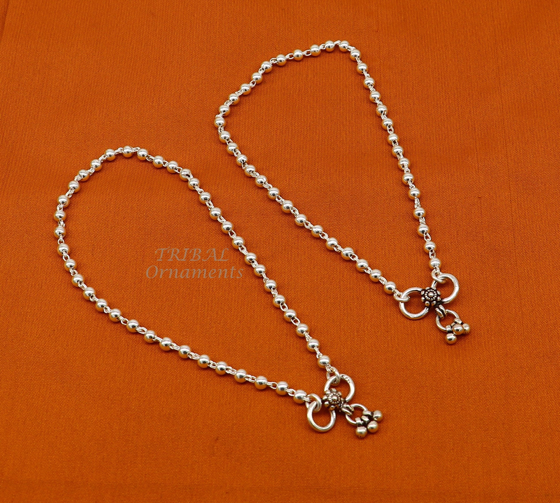 4mm 9"to 12" 925 sterling silver beaded/ball chain anklet bracelet amazing light weight delicate anklets belly dance silver jewelry ank538 - TRIBAL ORNAMENTS