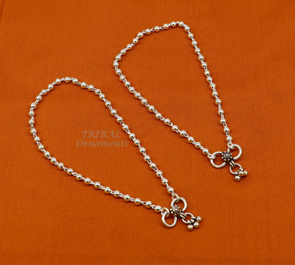 Sterling silver beaded anklet bracelet with 4mm balls, lightweight and delicate, ideal for belly dance or casual wear.