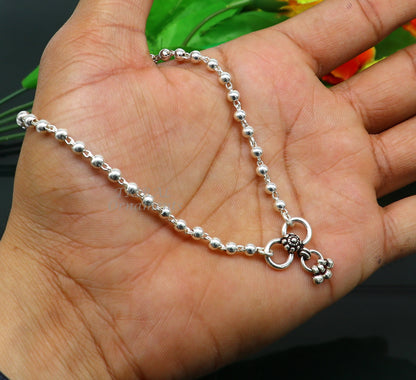 Sterling silver beaded anklet bracelet with 4mm balls, lightweight and delicate design, perfect for belly dance or everyday wear.