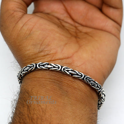 925 Sterling silver Byzantine vintage design unisex chain bracelet with intricate flexible links, handcrafted jewelry by TRIBAL ORNAMENTS.
