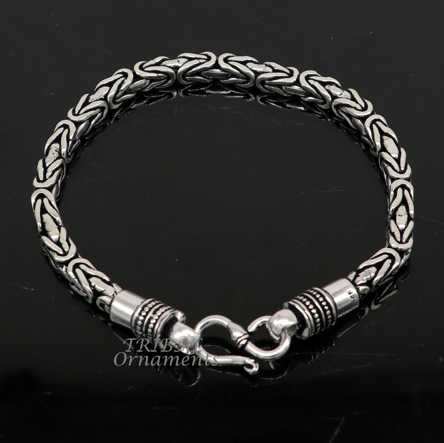 5mm 9"/9.5" Unique byzantine vintage design 925 Sterling silver handmade chain bracelet flexible bracelet unisex jewelry from india  sbr430 - TRIBAL ORNAMENTS