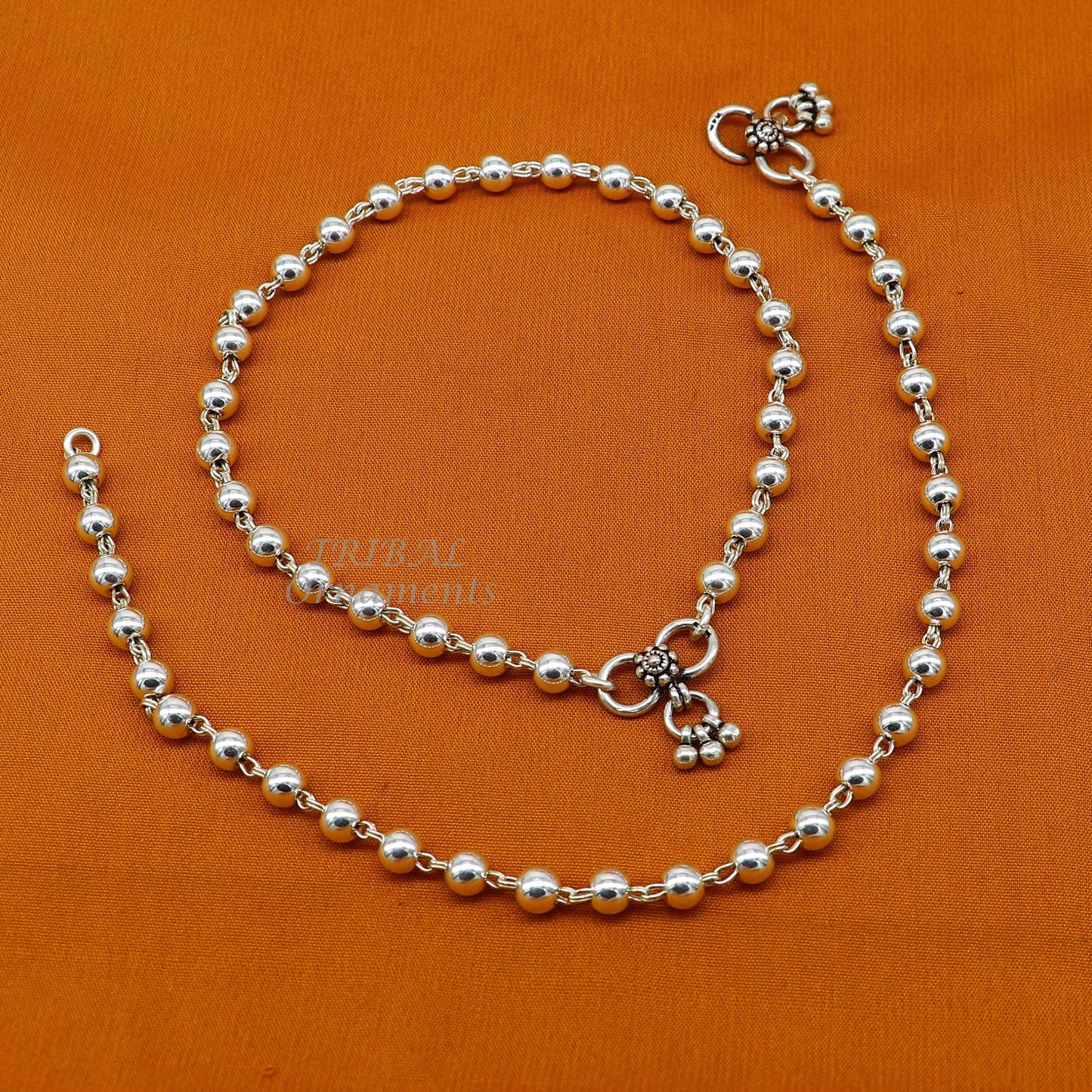 6mm 925 sterling silver beaded/ball chain anklet bracelet amazing light weight delicate anklets gorgeous belly dance silver jewelry ank536 - TRIBAL ORNAMENTS