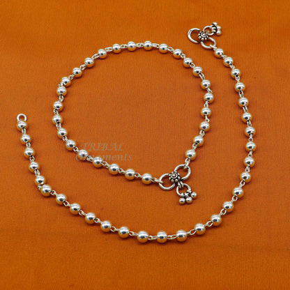 6mm 925 sterling silver beaded anklet bracelet with delicate, lightweight ball chain design from TRIBAL ORNAMENTS.