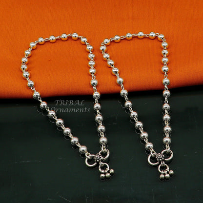 Sterling silver 6mm beaded ball chain anklet by Tribal Ornaments, lightweight and delicate silver jewelry for ankles.