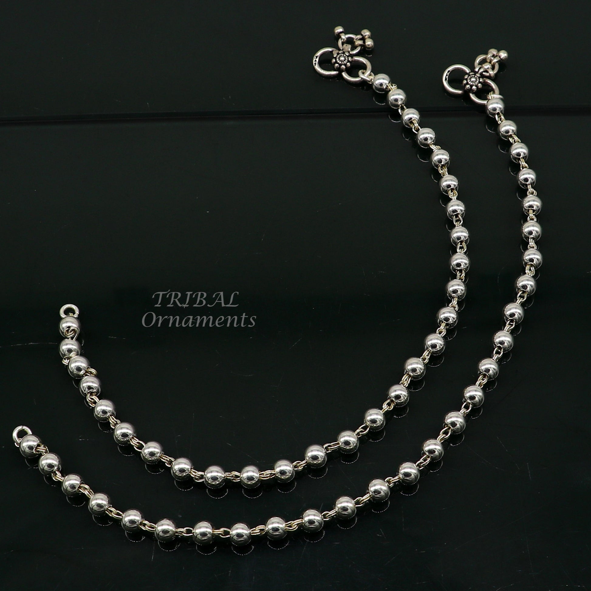 6mm 925 sterling silver beaded/ball chain anklet bracelet amazing light weight delicate anklets gorgeous belly dance silver jewelry ank536 - TRIBAL ORNAMENTS