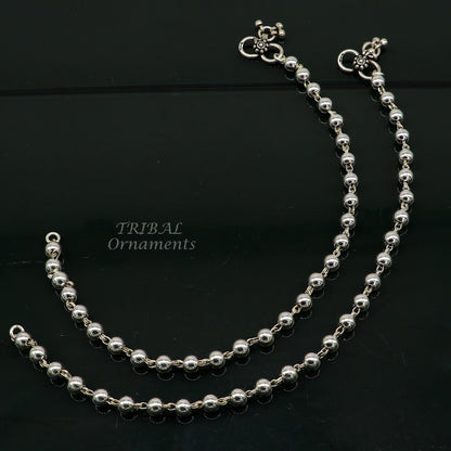 6mm 925 sterling silver beaded anklet bracelet by TRIBAL ORNAMENTS, lightweight and delicate silver jewelry with a ball chain design.