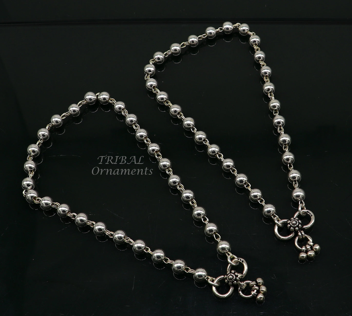 6mm 925 sterling silver beaded/ball chain anklet bracelet amazing light weight delicate anklets gorgeous belly dance silver jewelry ank536 - TRIBAL ORNAMENTS