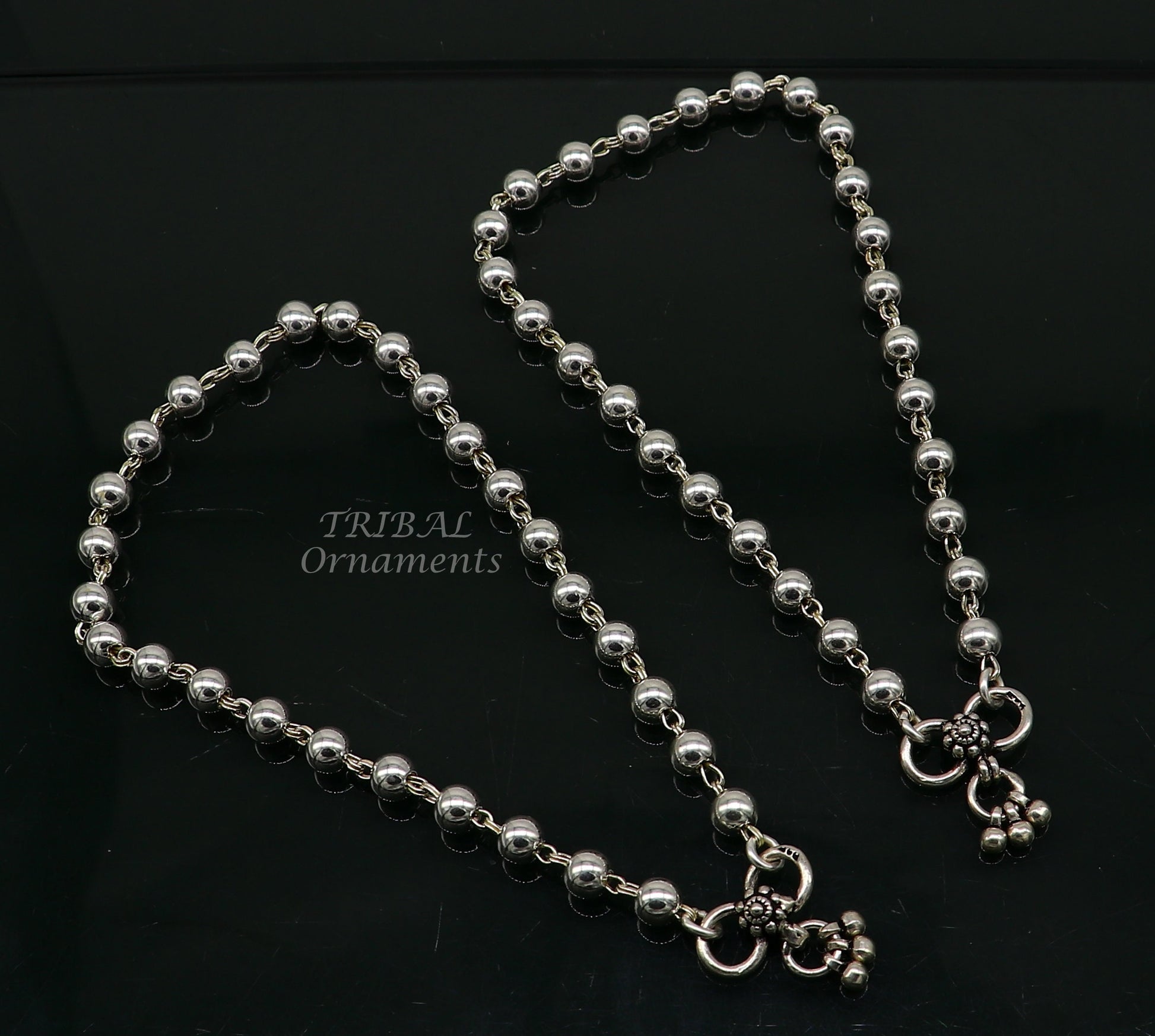 6mm 925 sterling silver beaded/ball chain anklet bracelet amazing light weight delicate anklets gorgeous belly dance silver jewelry ank536 - TRIBAL ORNAMENTS