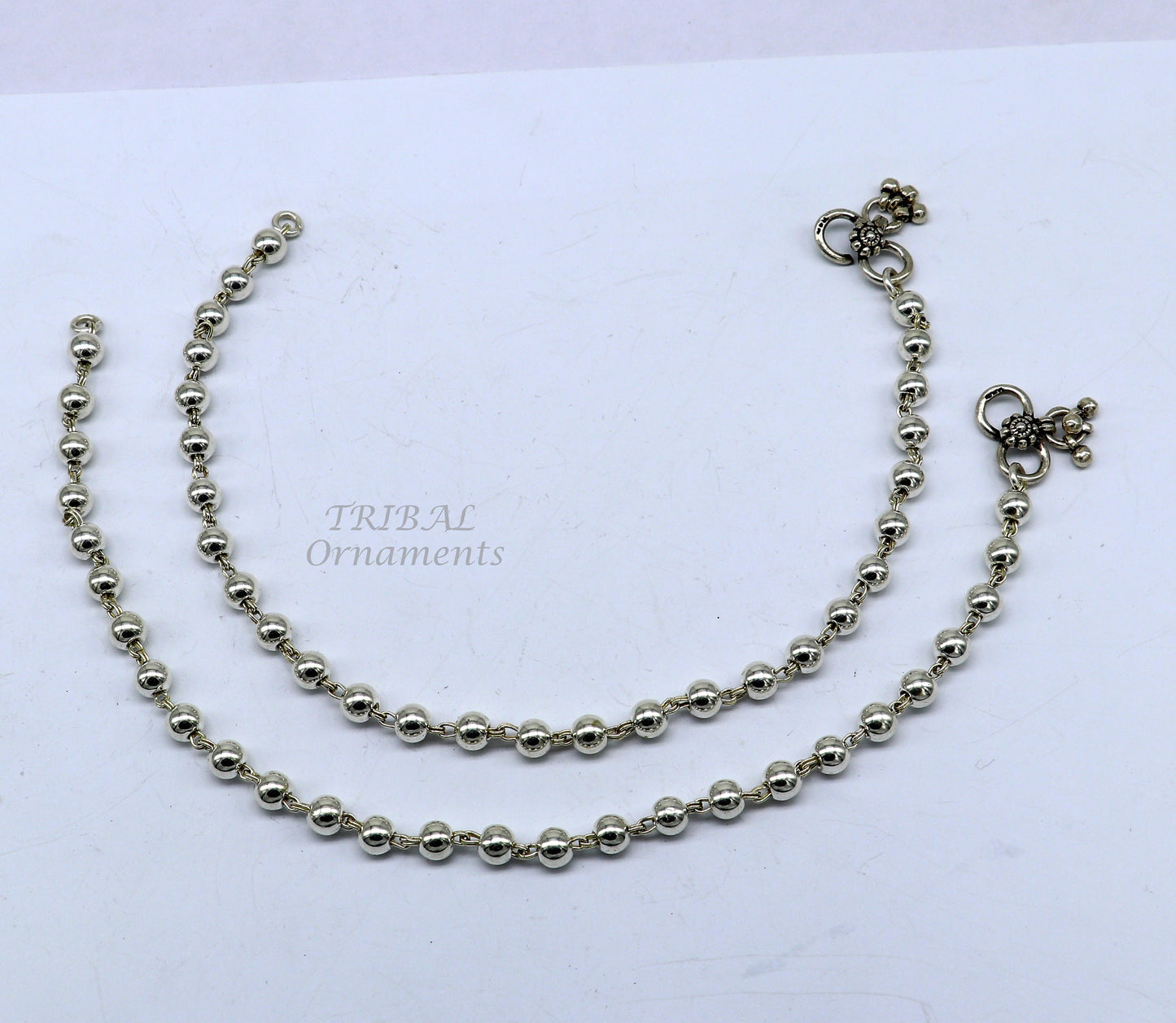 6mm 925 sterling silver beaded/ball chain anklet bracelet amazing light weight delicate anklets gorgeous belly dance silver jewelry ank536 - TRIBAL ORNAMENTS