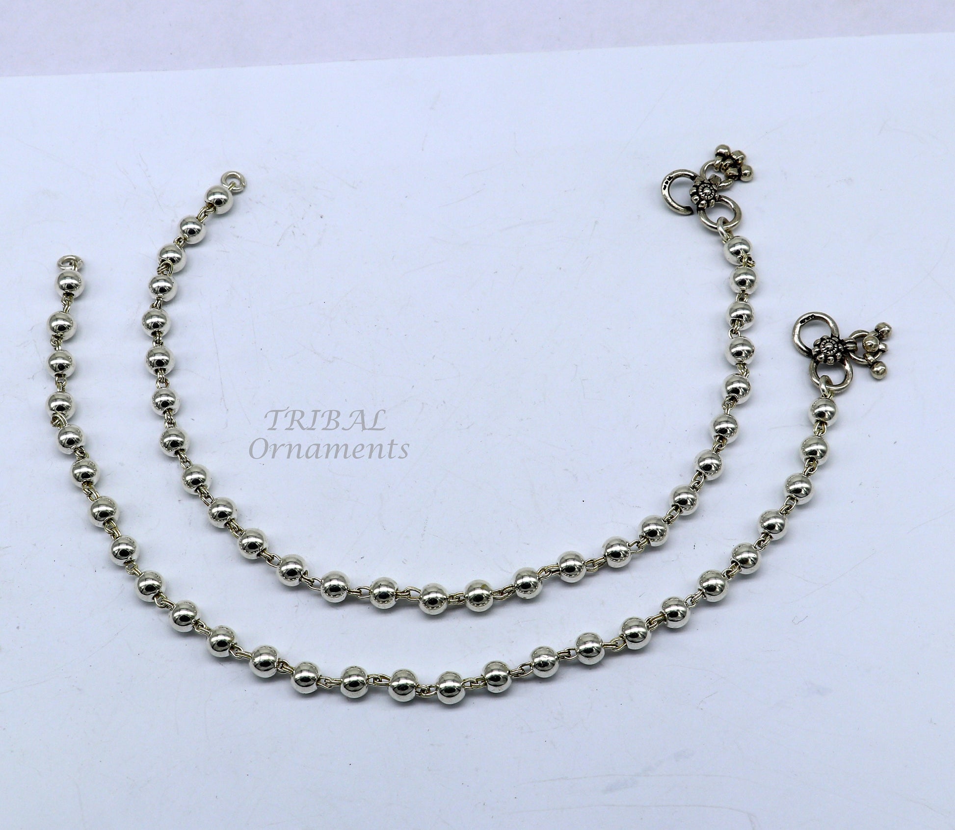 6mm 925 sterling silver beaded/ball chain anklet bracelet amazing light weight delicate anklets gorgeous belly dance silver jewelry ank536 - TRIBAL ORNAMENTS