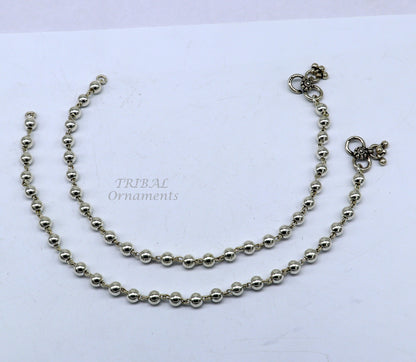 6mm 925 sterling silver beaded ball chain anklet bracelet by TRIBAL ORNAMENTS, lightweight and delicate silver jewelry for ankles.