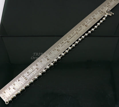 6mm sterling silver beaded ball chain anklet by TRIBAL ORNAMENTS, lightweight and delicate silver jewelry for ankles.