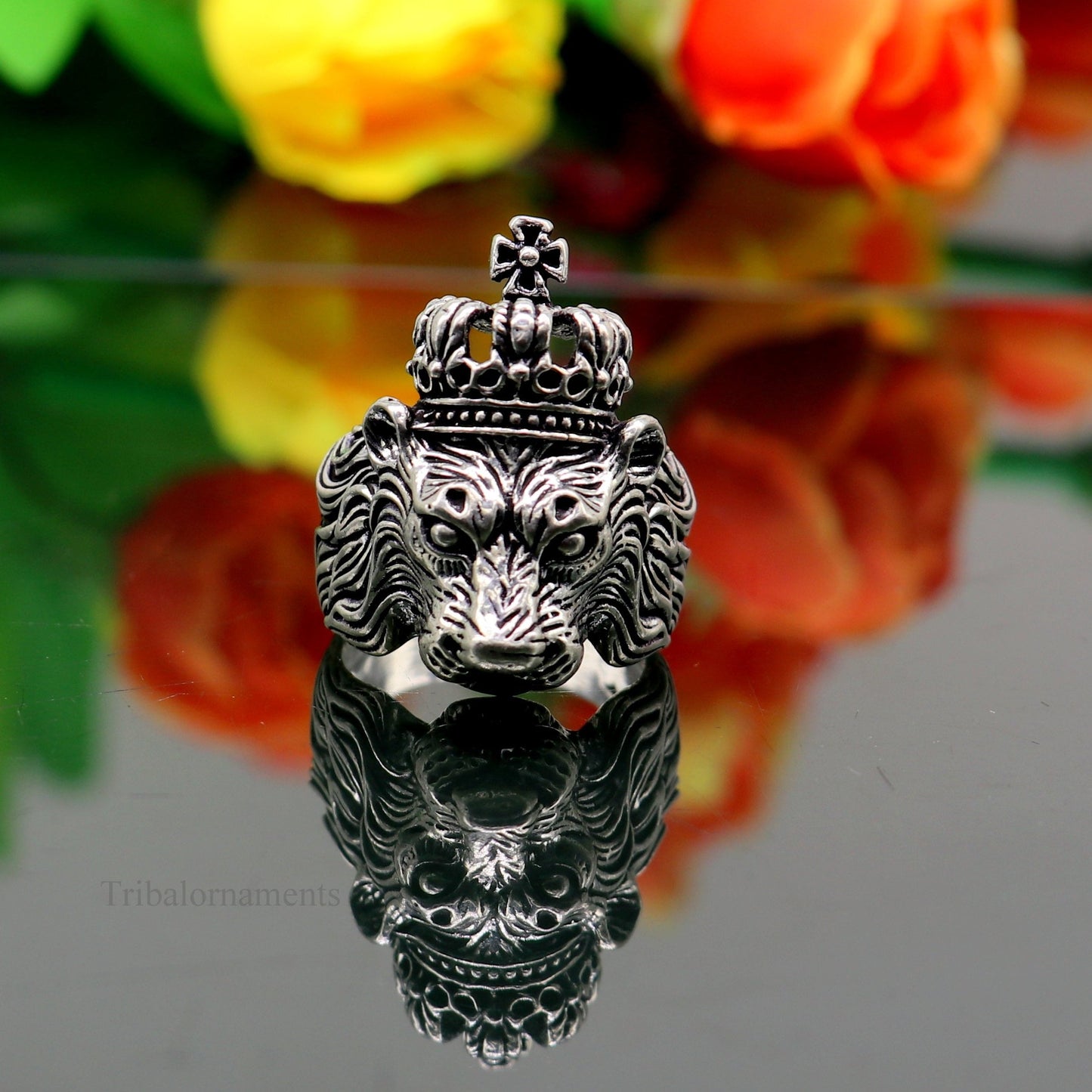 925 sterling silver handcrafted Narsimha ring , solid king lion ring, Amazing vintage design ring band for unisex gifting from india ring440 - TRIBAL ORNAMENTS