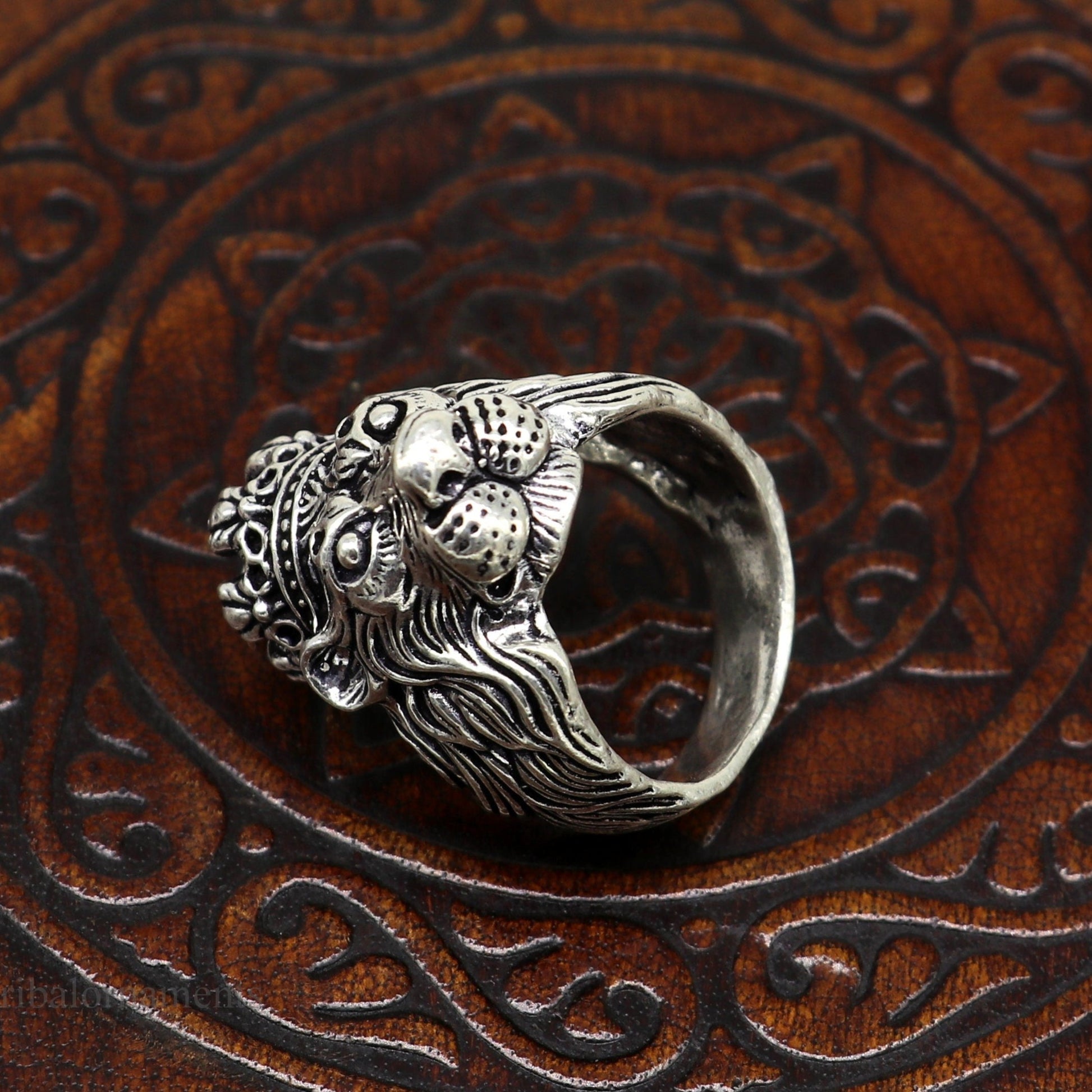 925 sterling silver handcrafted Narsimha ring , solid king lion ring, Amazing vintage design ring band for unisex gifting from india ring440 - TRIBAL ORNAMENTS