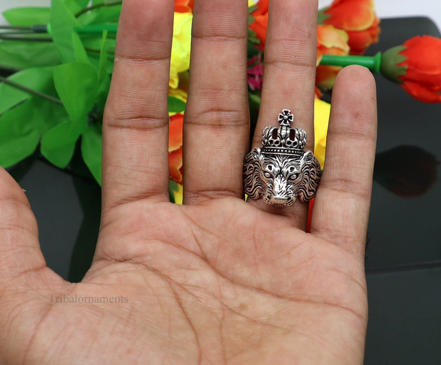 925 sterling silver handcrafted Narsimha ring , solid king lion ring, Amazing vintage design ring band for unisex gifting from india ring440 - TRIBAL ORNAMENTS