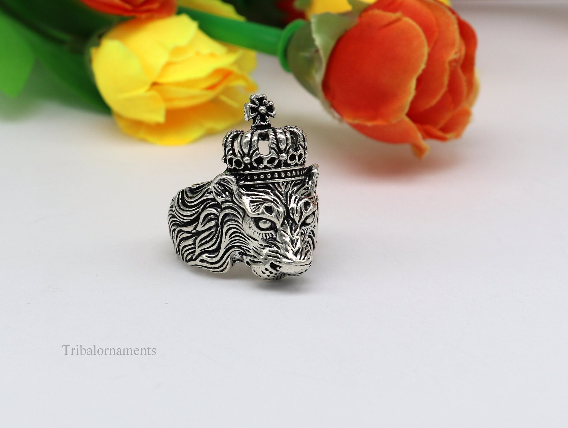 925 sterling silver handcrafted Narsimha ring , solid king lion ring, Amazing vintage design ring band for unisex gifting from india ring440 - TRIBAL ORNAMENTS