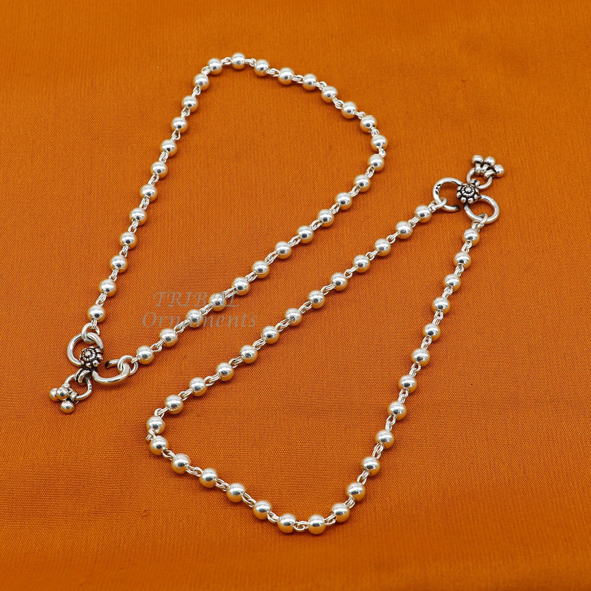 Sterling silver beaded anklet bracelet with 4.5mm ball chain, lightweight and delicate, perfect for belly dance or casual wear.