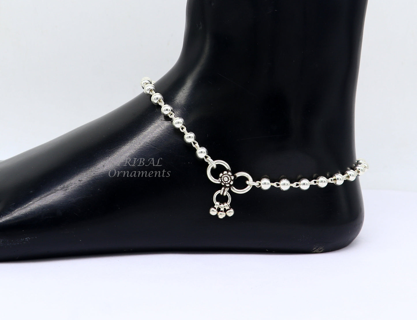 4.5mm 9"to 12" 925 sterling silver beaded/ball chain anklet bracelet amazing light weight delicate anklets belly dance silver jewelry ank537 - TRIBAL ORNAMENTS