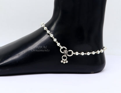 Sterling silver beaded anklet bracelet with 4.5mm ball chain, lightweight and delicate, perfect for belly dance jewelry.