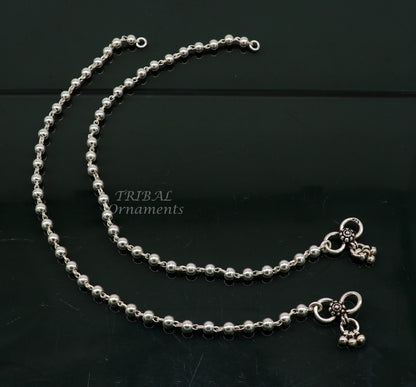 Sterling silver beaded ball chain anklet with 4.5mm beads, lightweight and delicate, perfect for belly dance or casual wear.