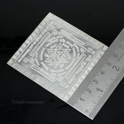 925 sterling silver Shri Kuber Yantram idol for home temple puja, detailed silver god yantra for spiritual rituals.