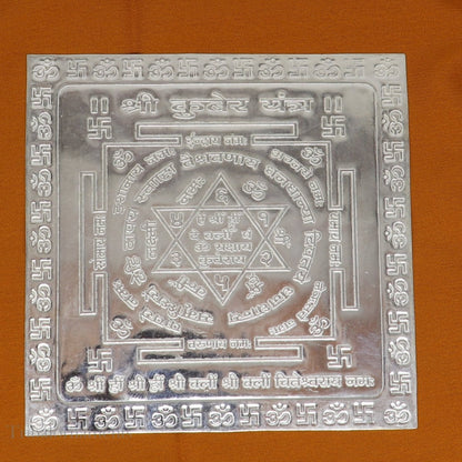 Pure silver Shri Kuber Yantram idol for home temple puja, crafted by TRIBAL ORNAMENTS as a silver god yantra.