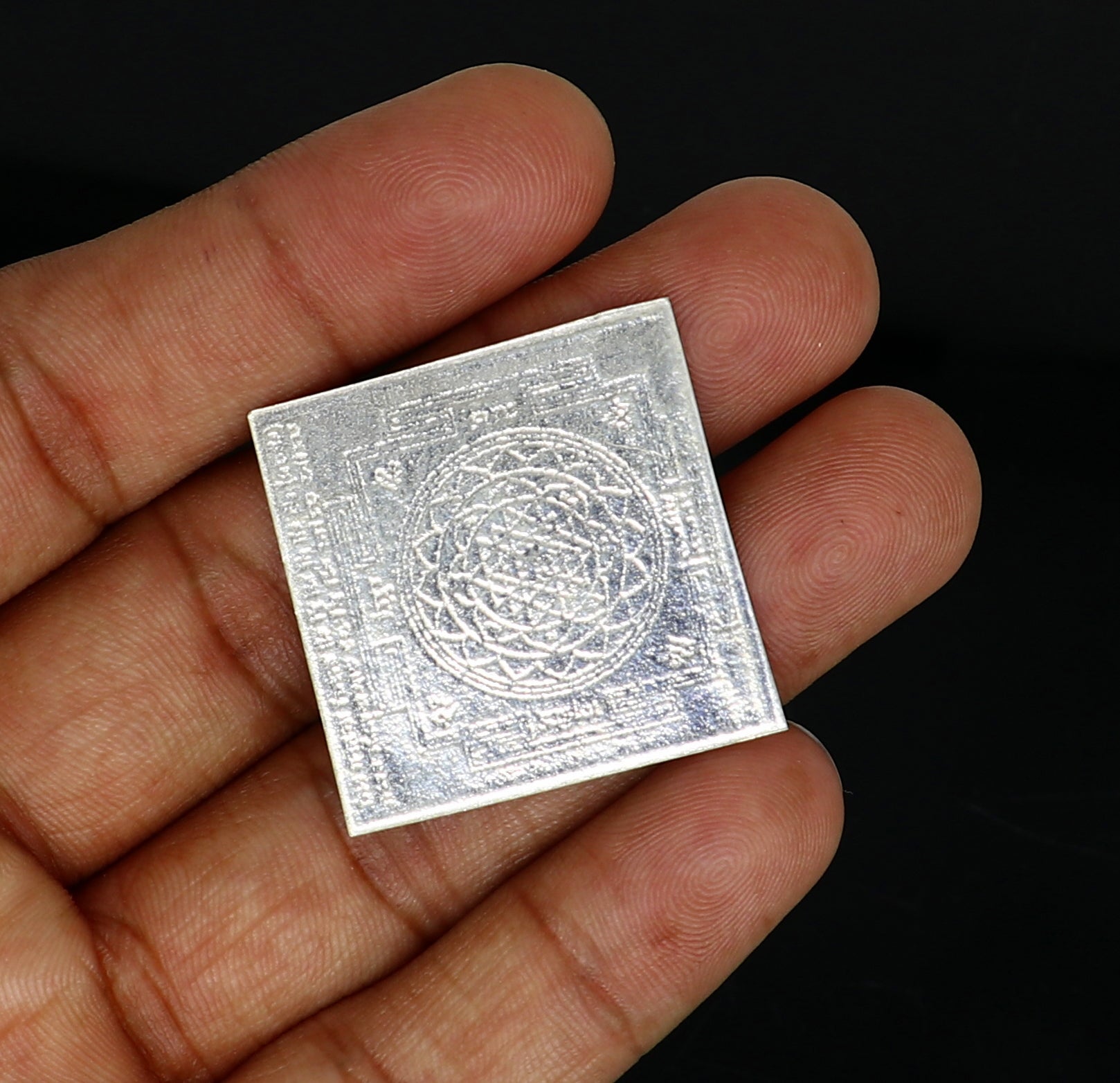 Small 3 cm solid silver flat design Shri Laxmi Yantram, MahaLaxmi Yantra, shree yantram for home temple puja, silver puja articles su374 - TRIBAL ORNAMENTS