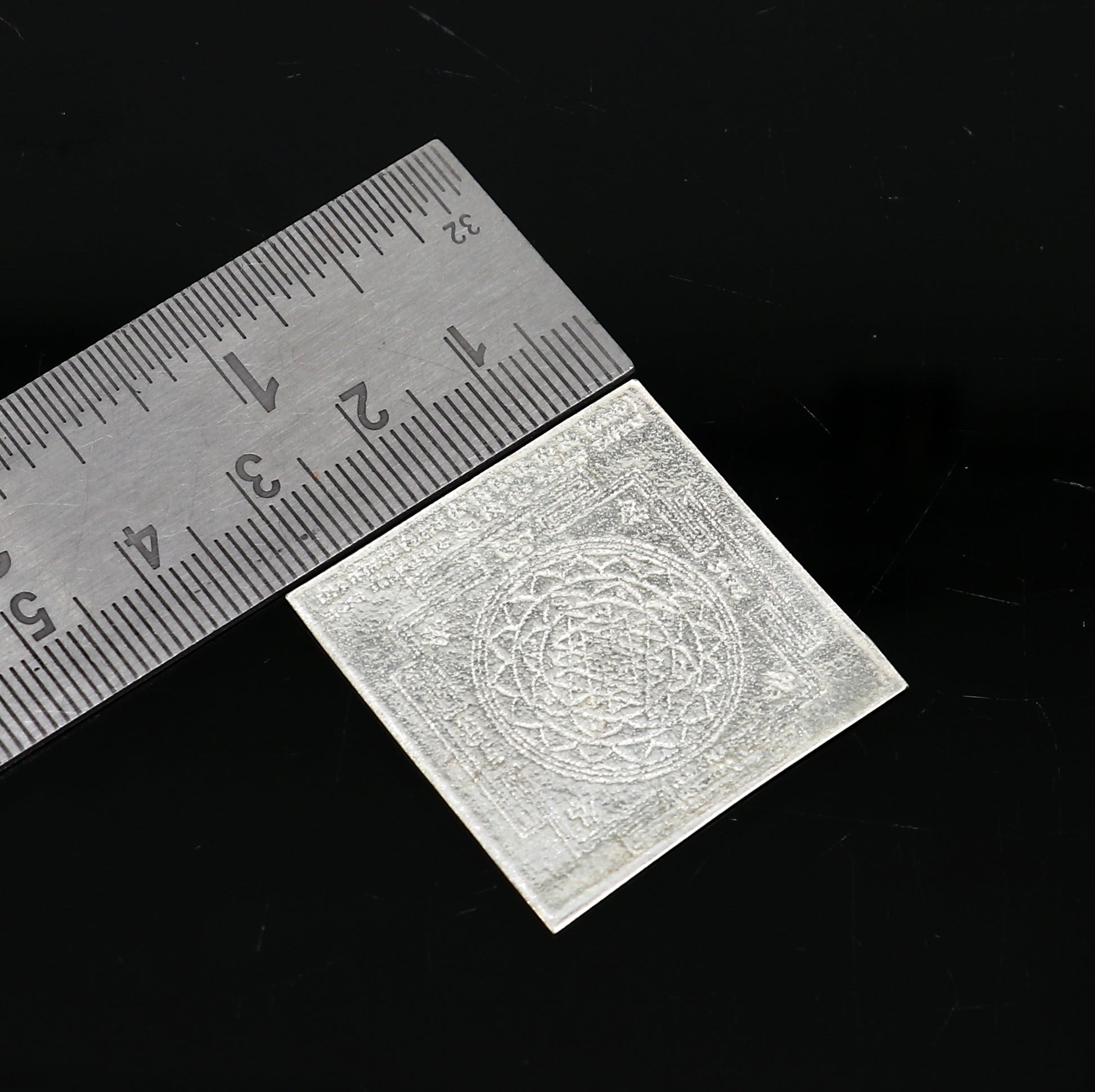 Small 3 cm solid silver flat design Shri Laxmi Yantram, MahaLaxmi Yantra, shree yantram for home temple puja, silver puja articles su374 - TRIBAL ORNAMENTS