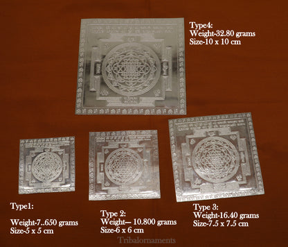 Pure silver Shri Laxmi Yantram, MahaLaxmi Yantra for home temple puja, handcrafted silver puja article by TRIBAL ORNAMENTS.