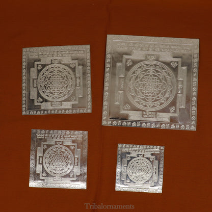 Pure silver Shri Laxmi Yantram, MahaLaxmi Yantra for home temple puja, small silver puja article by TRIBAL ORNAMENTS.