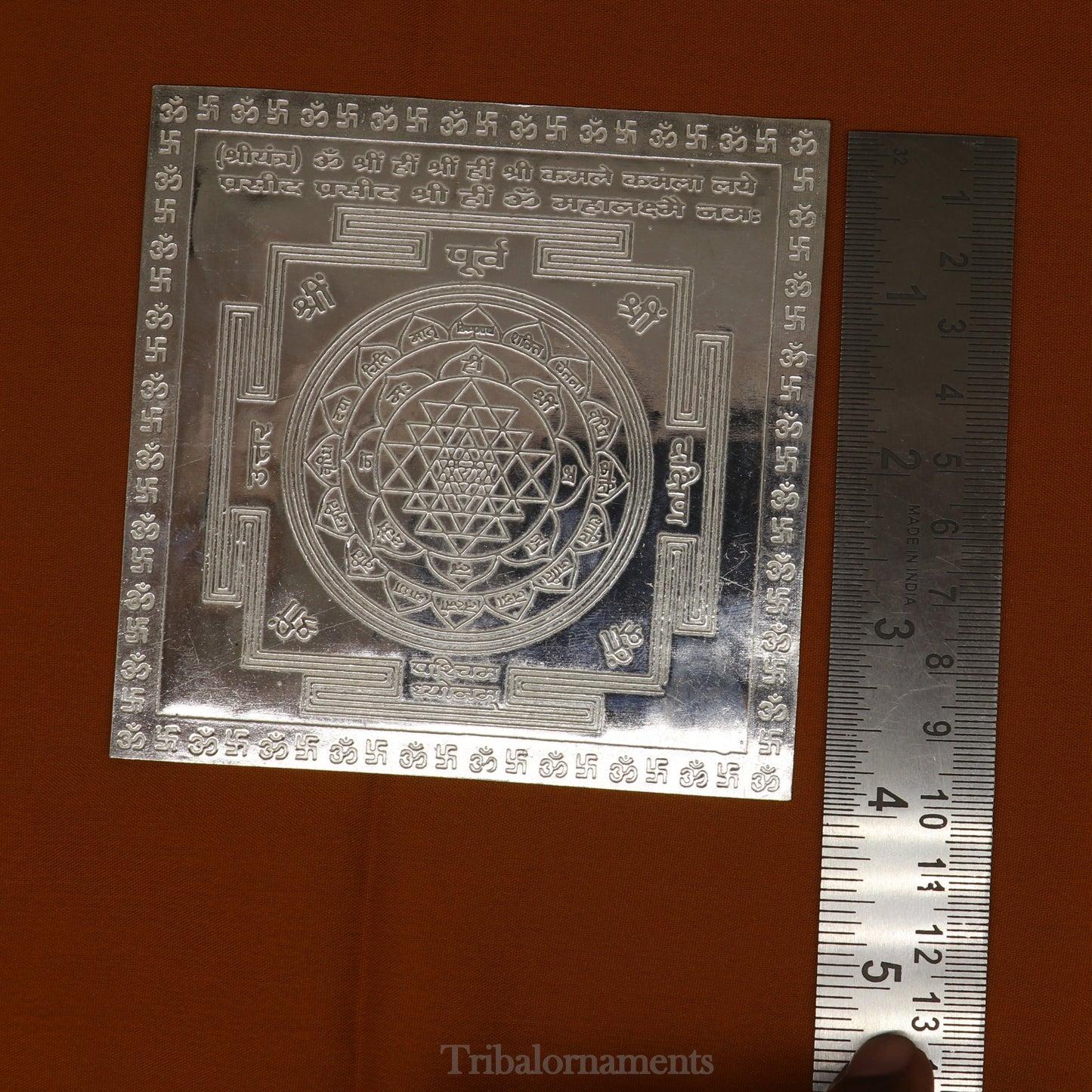 Pure silver Shri Laxmi Yantram, MahaLaxmi Yantra, shree yantram for home temple puja, silver puja articles su531 - TRIBAL ORNAMENTS