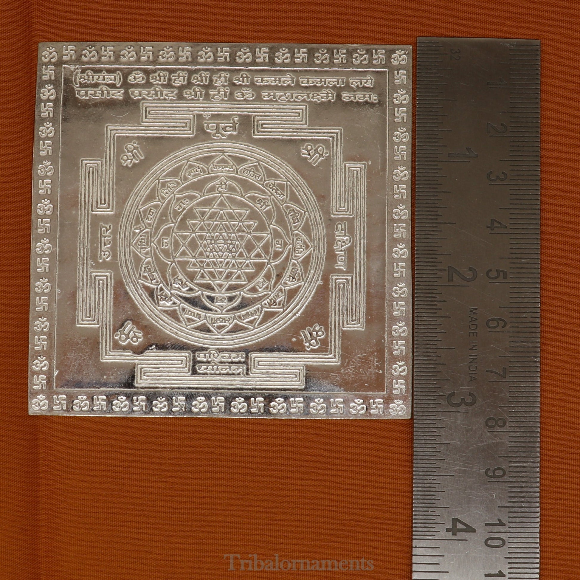 Pure silver Shri Laxmi Yantram, MahaLaxmi Yantra, shree yantram for home temple puja, silver puja articles su531 - TRIBAL ORNAMENTS