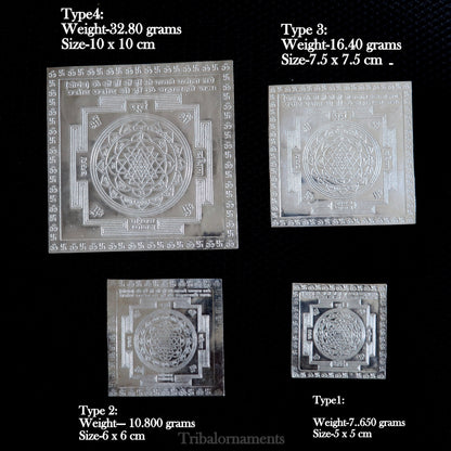Pure silver Shri Laxmi Yantram for home temple puja, featuring MahaLaxmi design, crafted by TRIBAL ORNAMENTS.