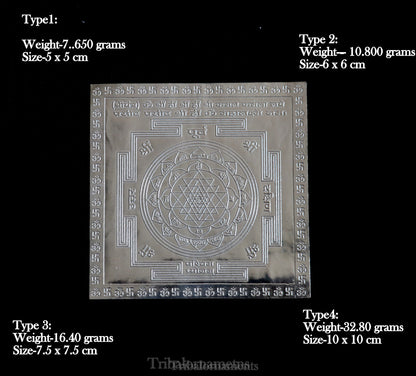 Pure silver Shri Laxmi Yantram for home temple puja, small 5cm x 5cm MahaLaxmi Yantra by TRIBAL ORNAMENTS.