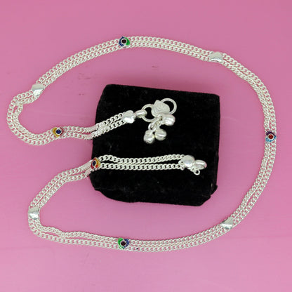 Handmade 18-inch sterling silver baby and kids waist chain with intricate customized design, unisex tribal belly jewelry.