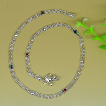 Handmade sterling silver baby waist chain, 18 inches, unisex design with intricate tribal patterns, perfect for toddlers and young children.