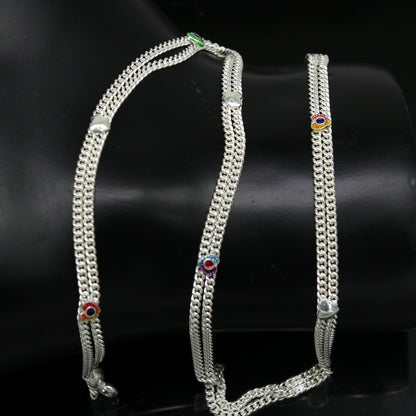 Handmade 18-inch sterling silver baby and kids waist chain with custom design, unisex toddler belly jewelry by TRIBAL ORNAMENTS