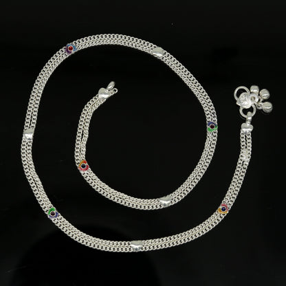 Handmade 18-inch sterling silver baby and kids waist chain with customized design, unisex tribal belly chain by TRIBAL ORNAMENTS.