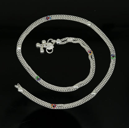 Handmade sterling silver baby waist chain, 18 inches long, unisex design with intricate customized patterns, suitable for toddlers and kids.