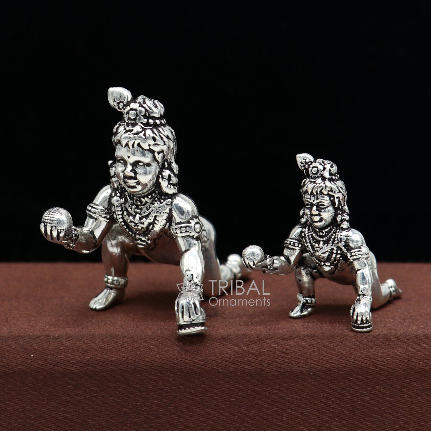 925 Solid Sterling silver handmade Divine idol crawling Krishna, Laddu Gopala, baby Krishna small statue figurine temple puja article art633 - TRIBAL ORNAMENTS