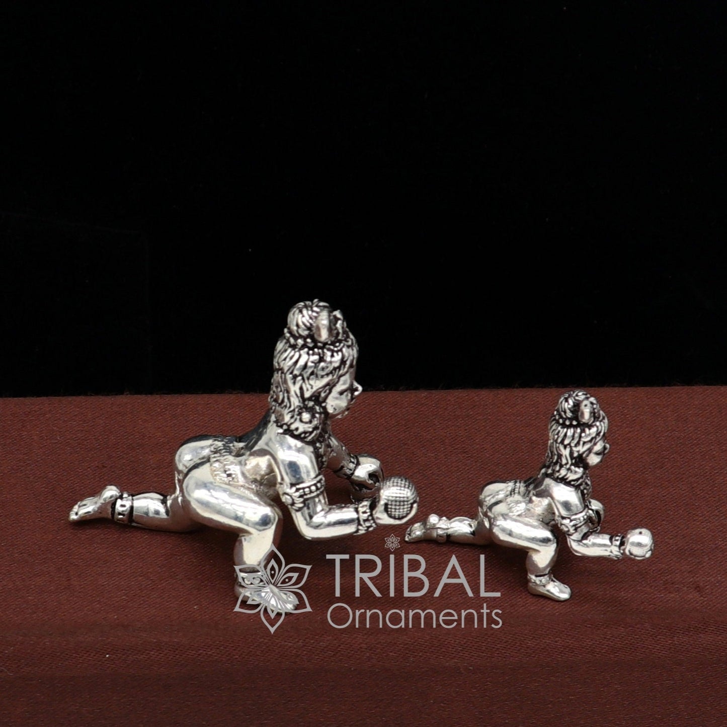 925 Solid Sterling silver handmade Divine idol crawling Krishna, Laddu Gopala, baby Krishna small statue figurine temple puja article art633 - TRIBAL ORNAMENTS