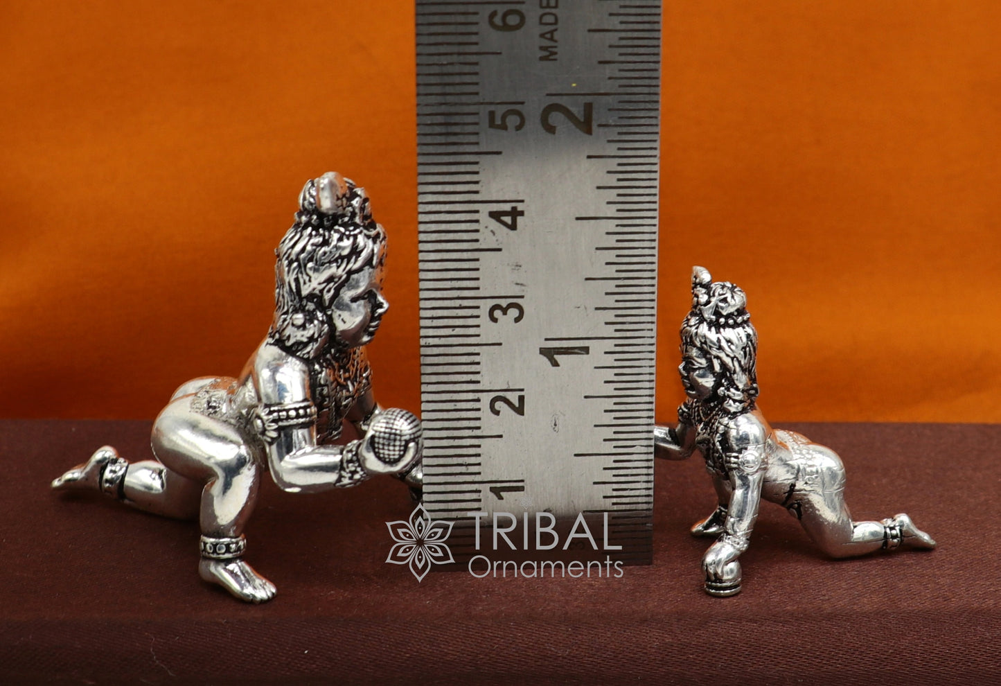 925 Solid Sterling silver handmade Divine idol crawling Krishna, Laddu Gopala, baby Krishna small statue figurine temple puja article art633 - TRIBAL ORNAMENTS